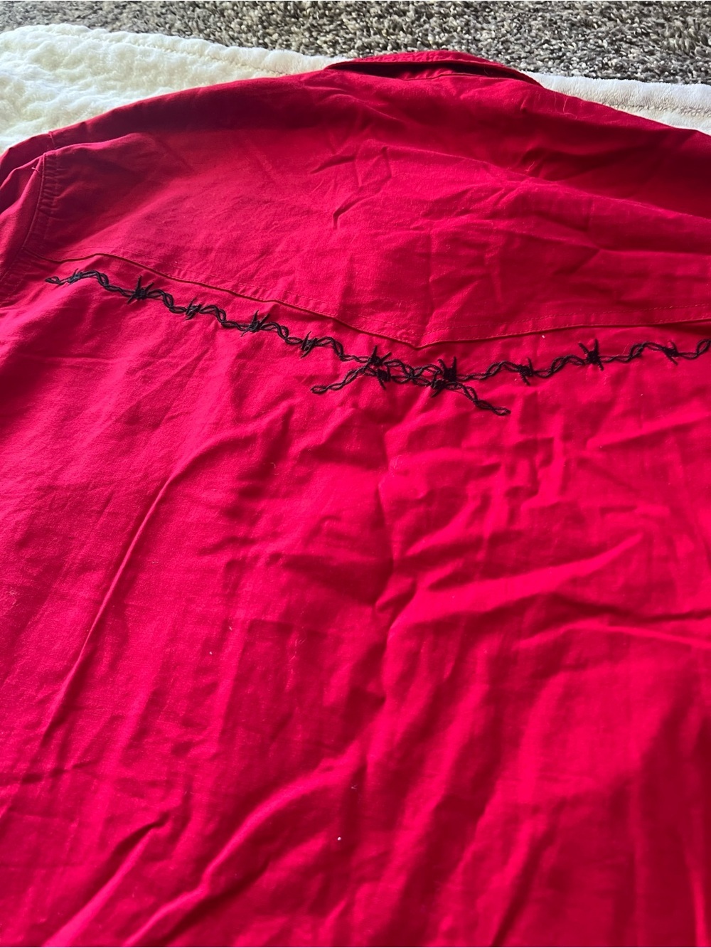 Men’s Red Western Button-Up Shirt with Black Barbed Wire Embroidery | Size XL - Picture 10 of 10